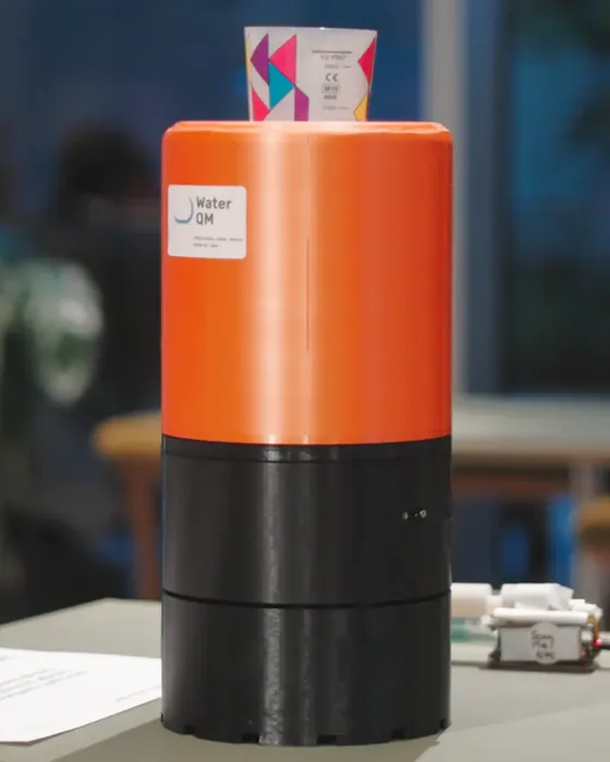 The assembled water quality monitor in its branded housing
